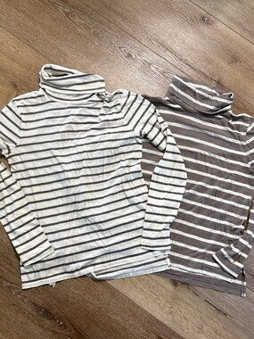 Madewell Whisper Cotton Turtleneck Tops Ivory Gray Stripe Women’s S Classic Chic